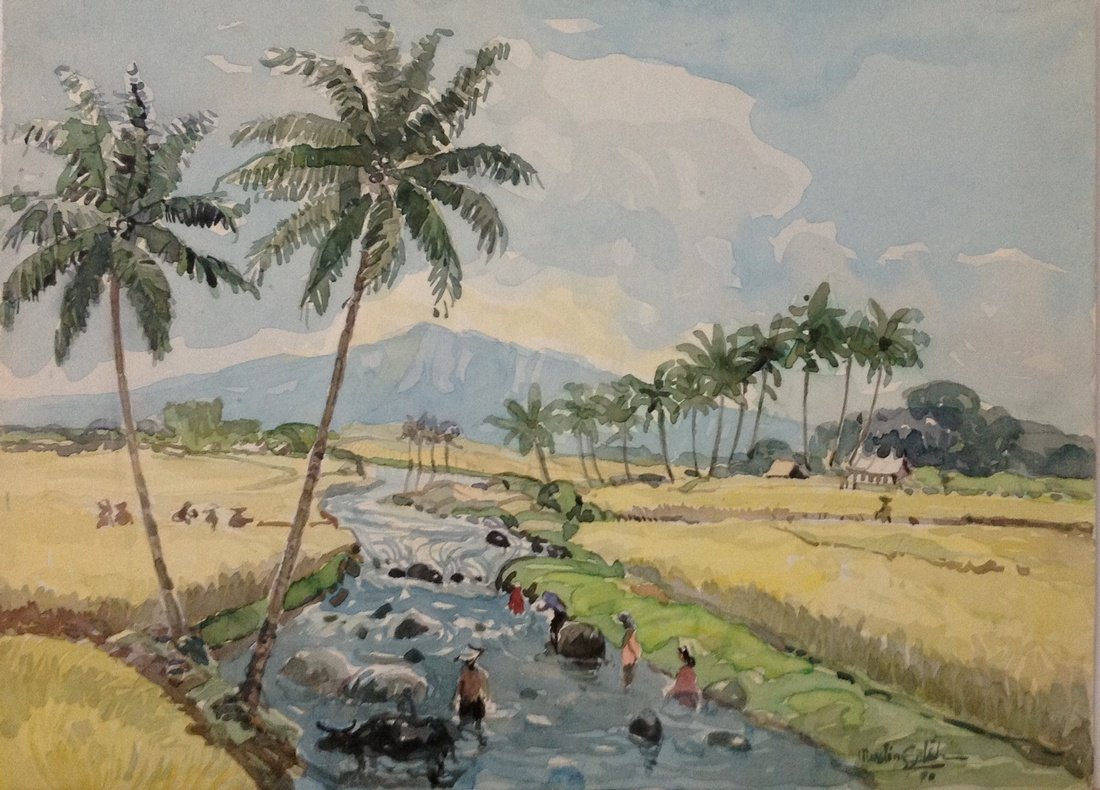 Muslim Saleh ( b. 1972) Sumatra - Watercolor - Mid: Artist: Muslim Saleh (b. 1927) Sumatra Type: Watercolor Signed and dated '70 Dimension: sheet 10 x 14" . Excellent condition. Indonesian impressionist artist MUSLIM SALEH (1927-). He was born in West 