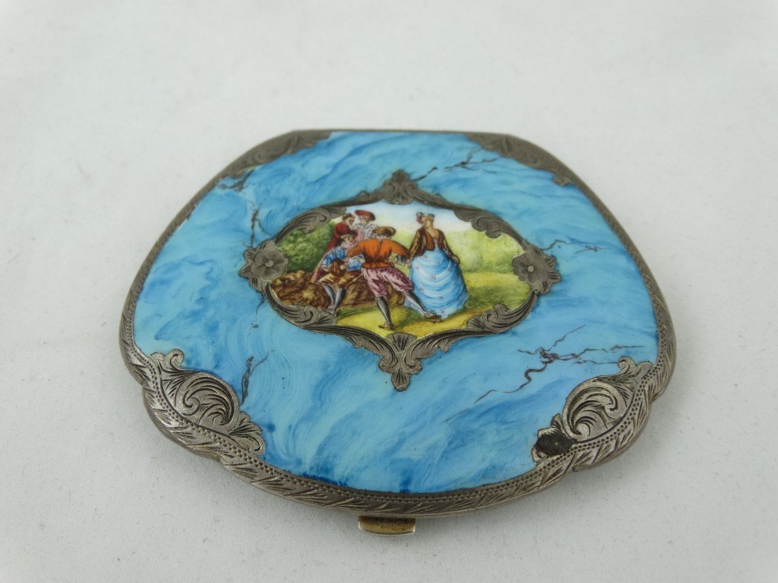 Italian Continental Silver Enameled Compact Box with (1 of 5)