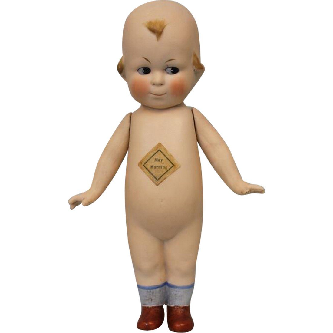 8-1/2" Antique German All Bisque doll, paper label on (1 of 8)