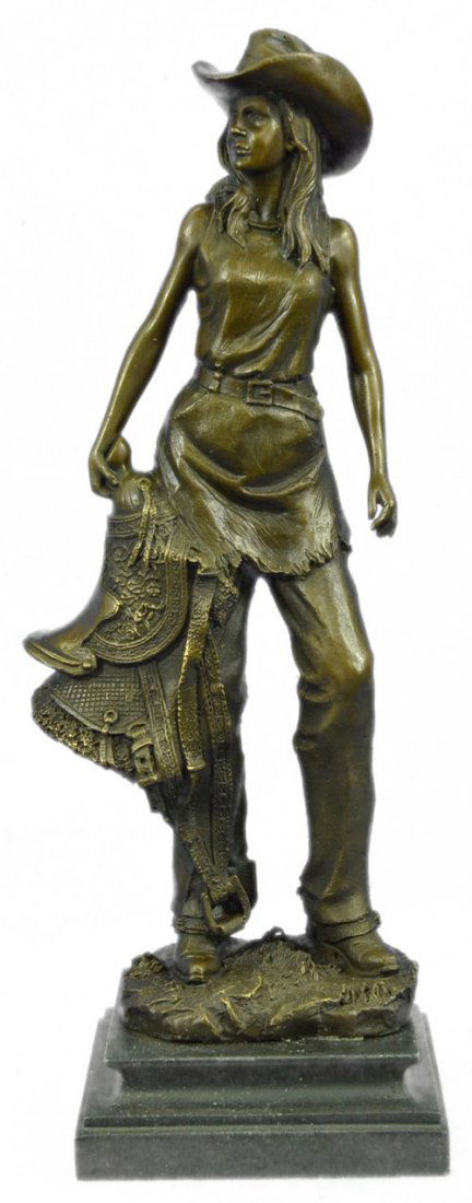 Hot Cast Cowgirl With Saddle Bronze Sculpture (1 of 7)