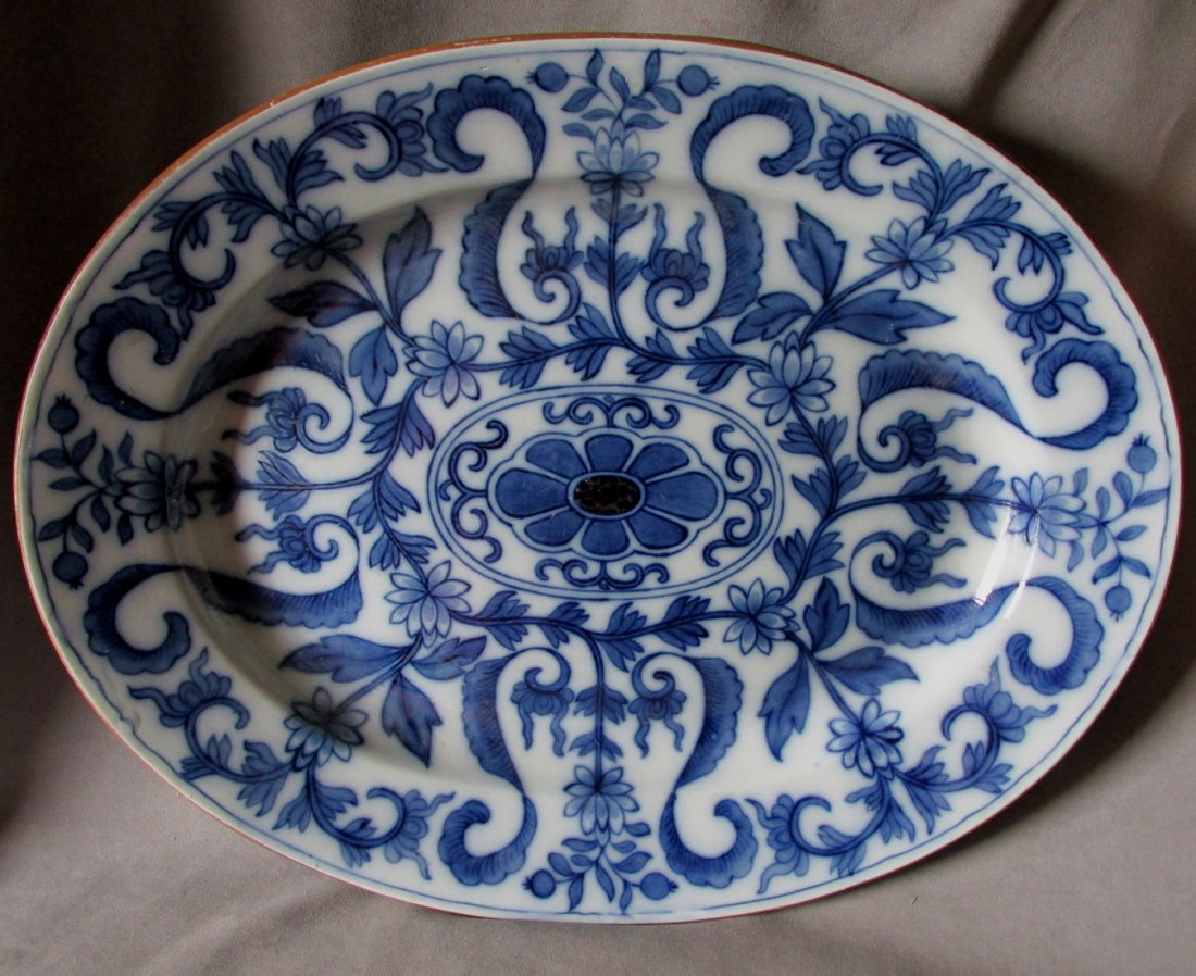 Huge Antique Flow Blue Platter Chinese Export (1 of 7)