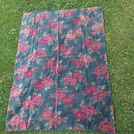 Antique Velvet Fabric Panel with Pretty Floral Motif (1 of 4)