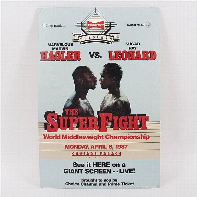 Hagler vs Leonard autographed by Marvelous Marvin (1 of 2)