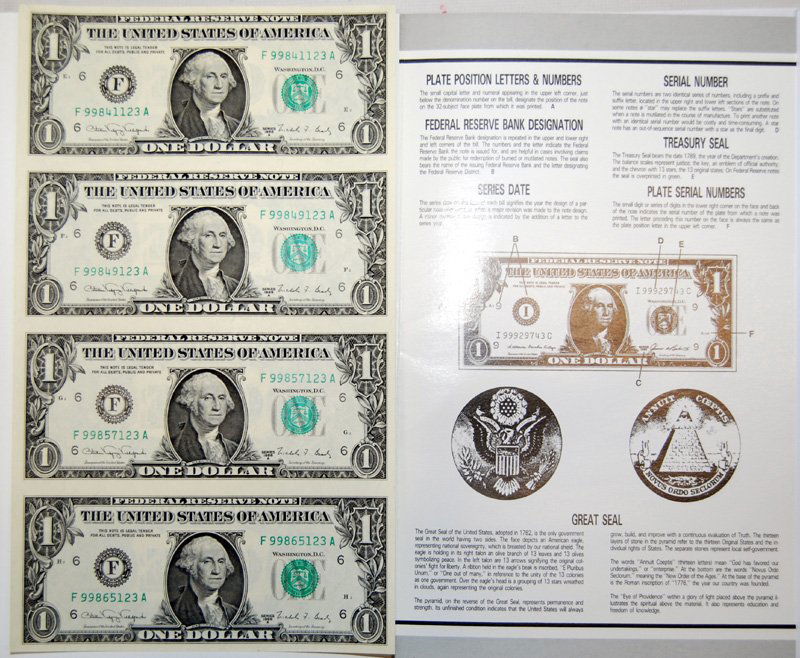 $1 SHEET OF 4 BILLS, 2 MILITARY PAYMENTS, 2 ROLLS OF (1 of 4)