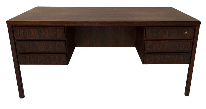 Rosewood Executive Desk Bar Omann Jun Danish Modern: A fine specimen designed by Gunni Omann for Omann Jun Mobelfabrik. This is model #77. As you would expect. The rosewood grain is amazing and the finish is in outstanding condition. Only slight wear co