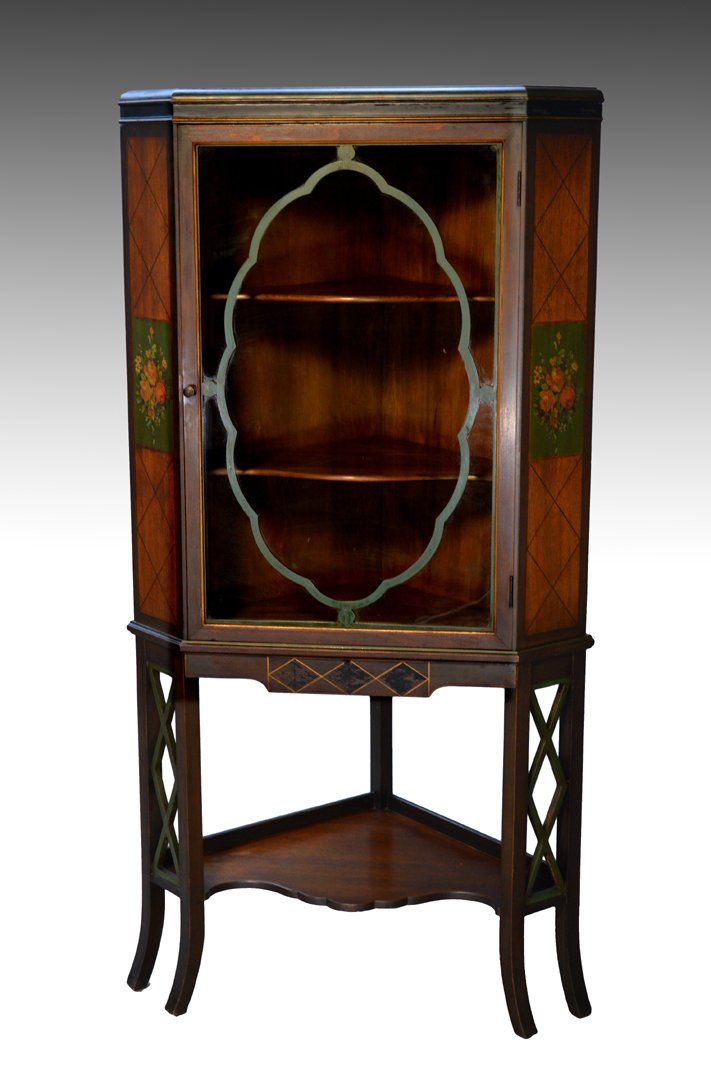 Vintage Hand Paint Decorated Walnut Corner China (1 of 5)