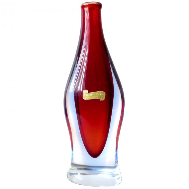 Murano Sommerso Red Blue Art Glass Bottle Vase (1 of 5)