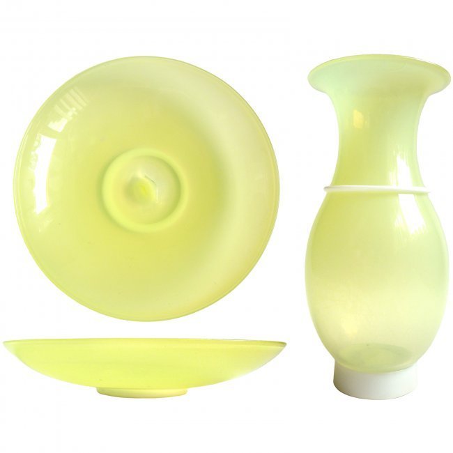 Venini Murano Signed Yellow Opalino Vase Bowls (1 of 4)
