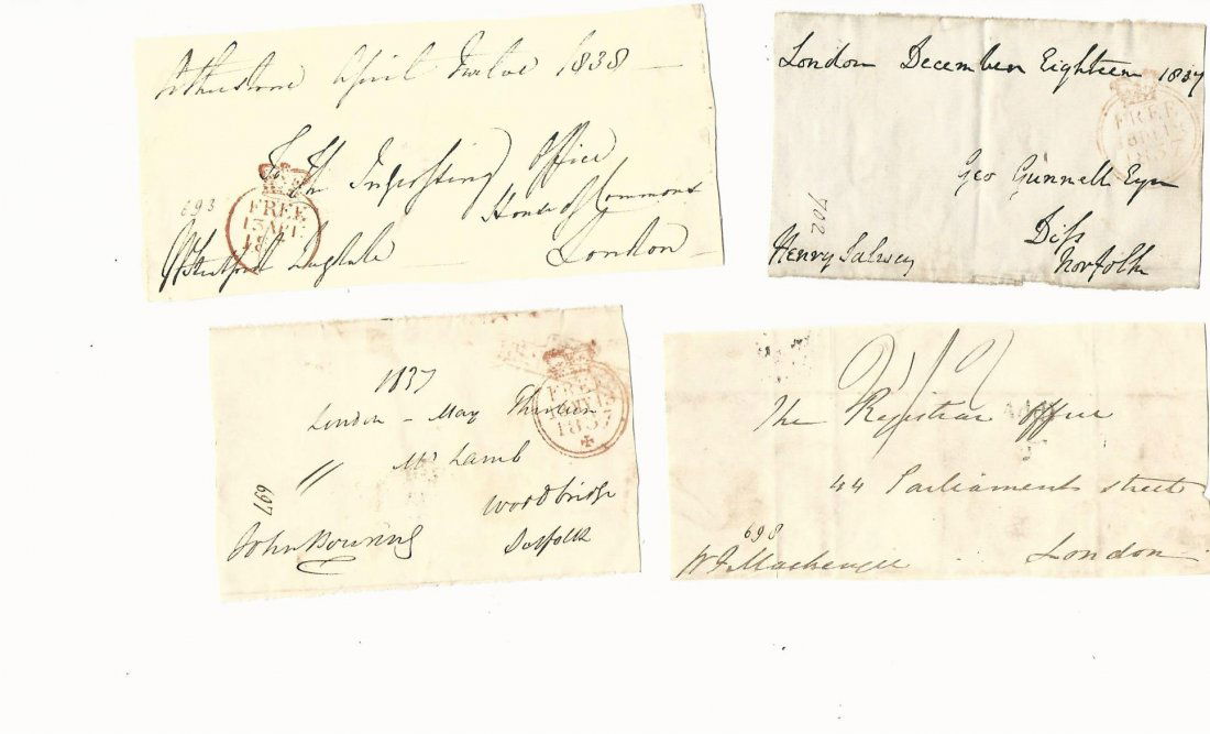 Eight 1830's English Signed Free Franks Parliament  (1 of 2)