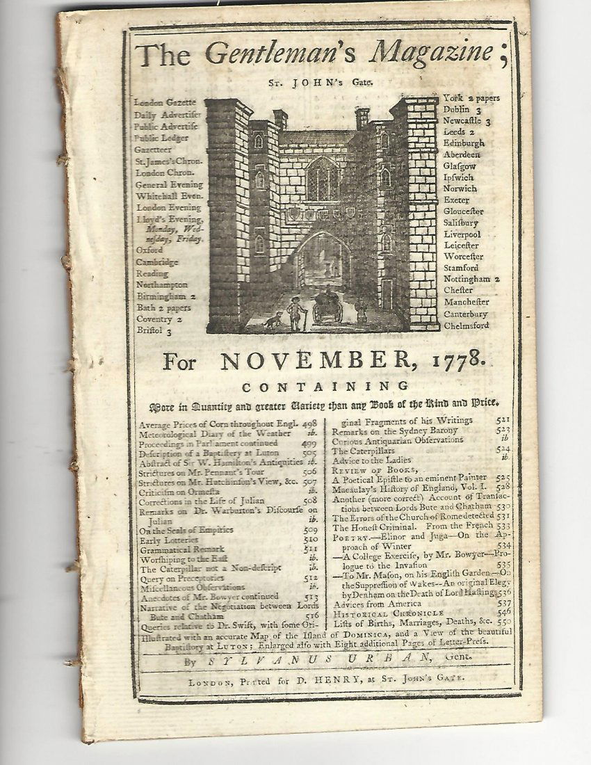 1778 Issue Gentleman's Magazine Revolutionary War (1 of 2)