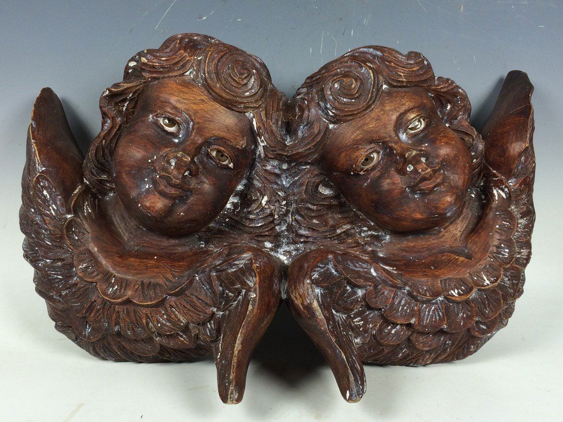 Carved Wood Twin Cherub (1 of 5)