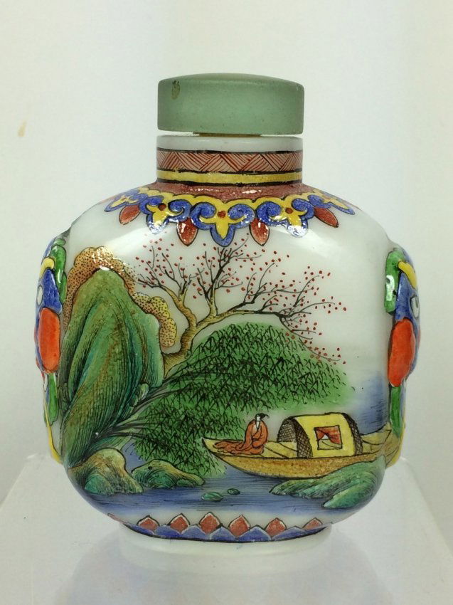 Large Glass Snuff Bottle with Enamel Paint (1 of 6)