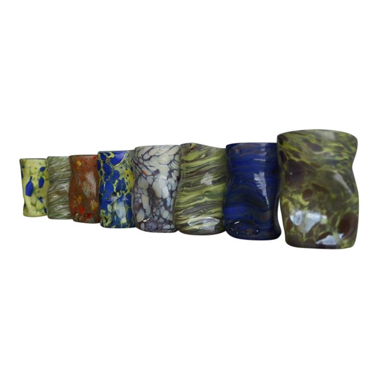 8 assorted, beautifully colored, totally handmade in: 8 assorted, beautifully colored, totally handmade in Murano by a glass master glasses Goti. These glasses were made in Venice all the way back to the 1600's. What you see in the images is what you wil