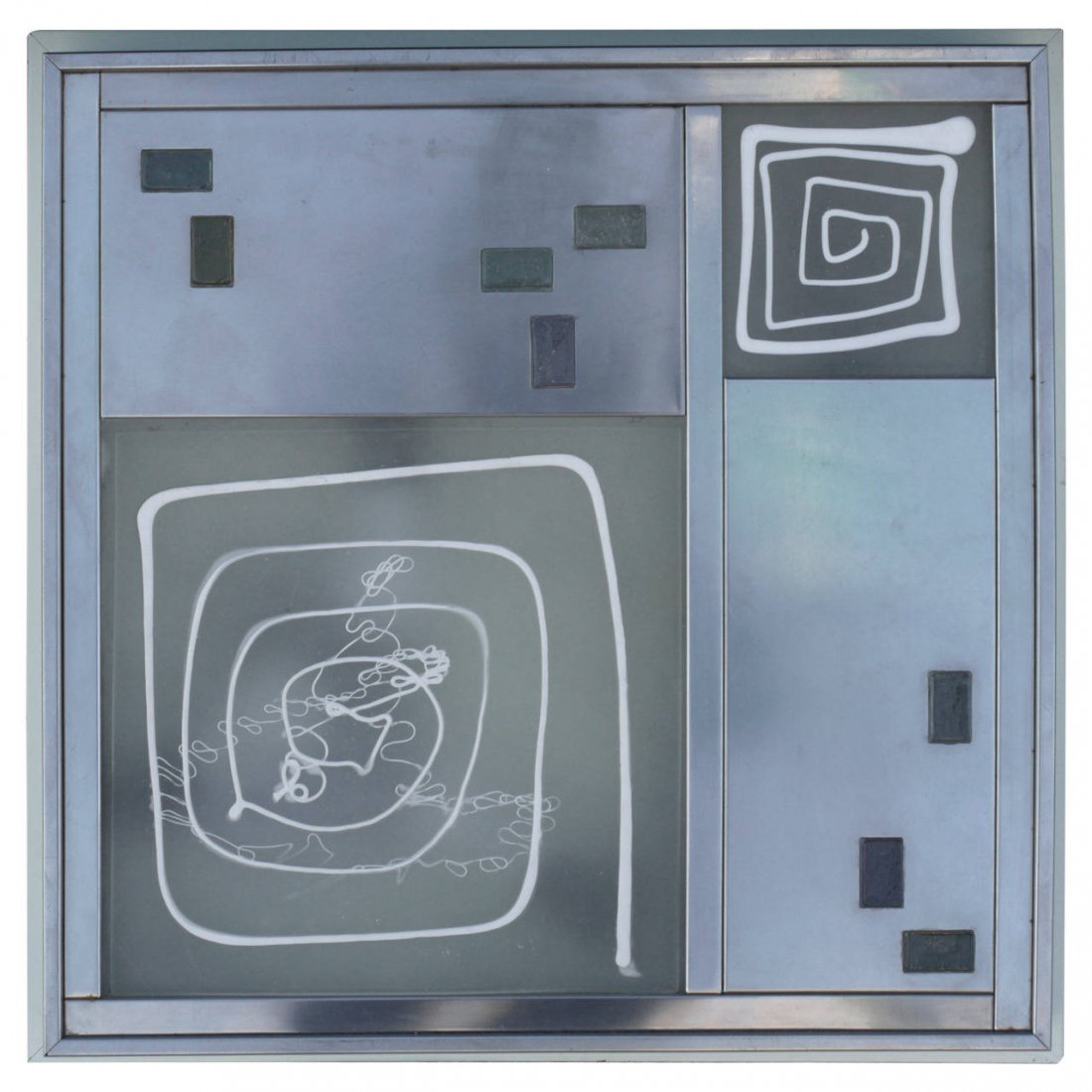 Quasar Wall Light or Sconce by Angelo Brotto for: A stainless steel wall-mounted, back-lit panel with decorative glass diffusers designed by Angelo Brotto. These were made by the company Esperia in 1969. Comes with original mounting hardware. Please