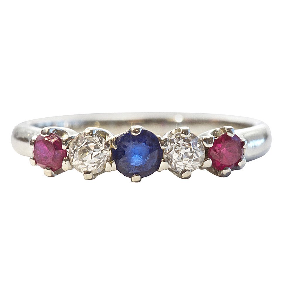 Art Deco Ruby Sapphire Diamond Gold Ring (1 of 4)