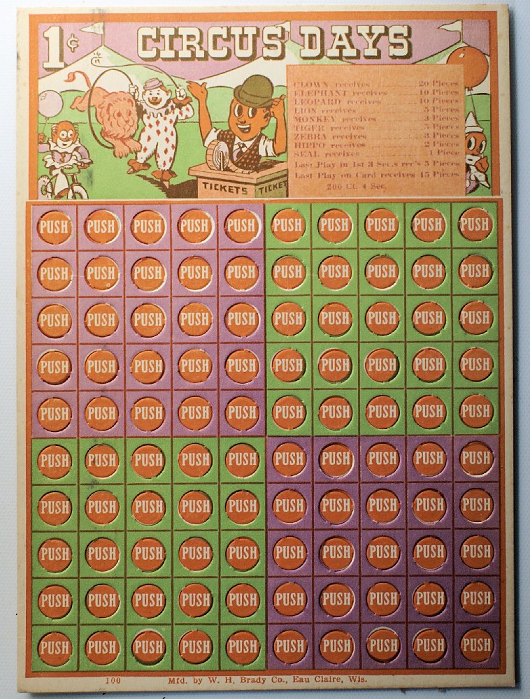 Vintage 1 Cent Penny Punch Card Game "CIRCUS DAYS" by (1 of 1)