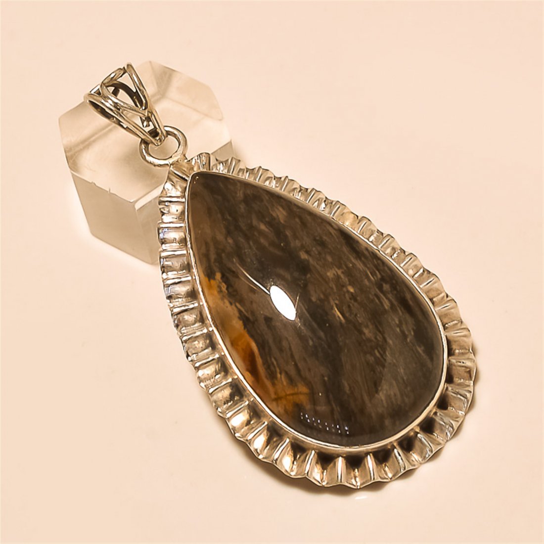 Black Agate Pendant Solid Sterling Silver (1 of 1)