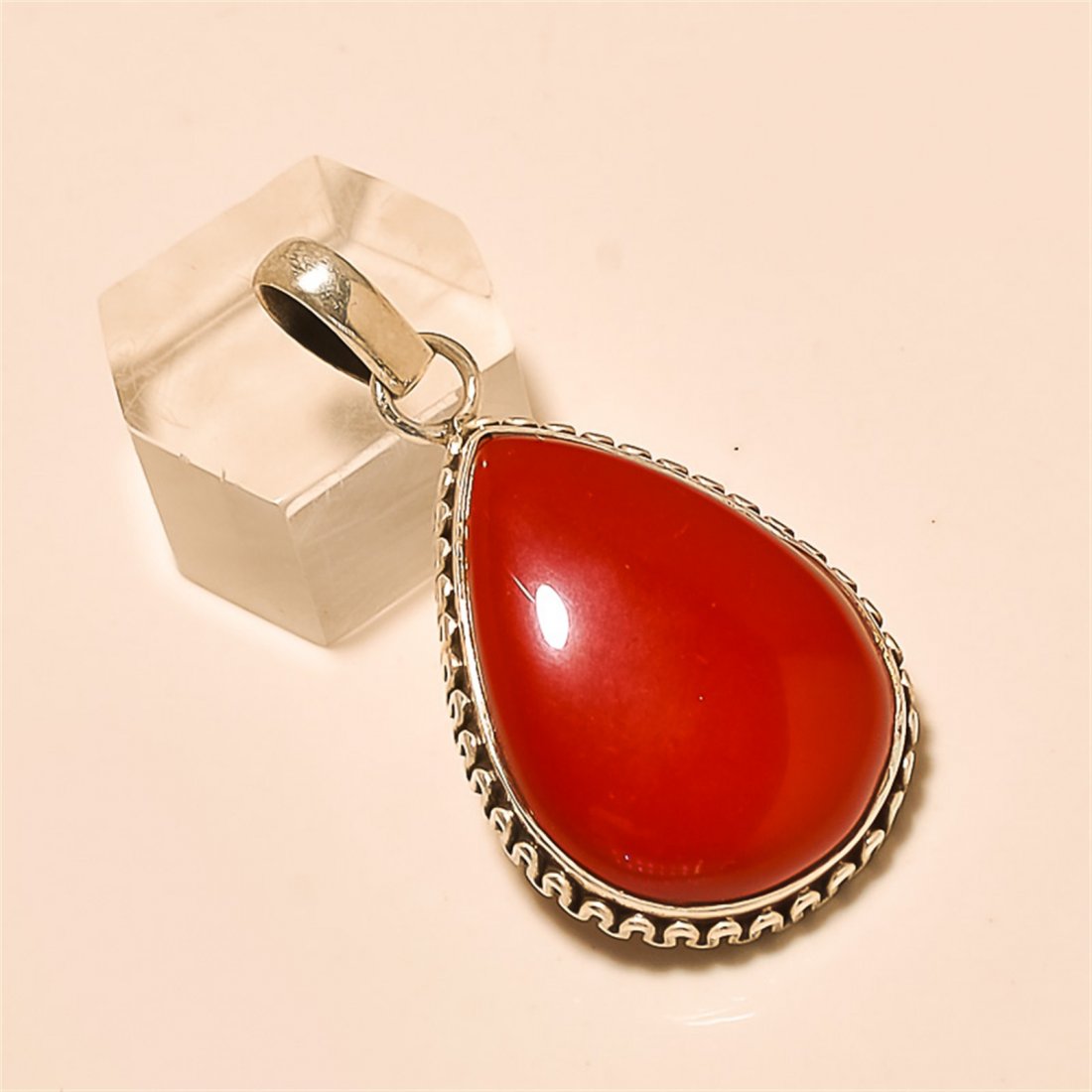 Red Coral Pendant Solid Sterling Silver (1 of 1)