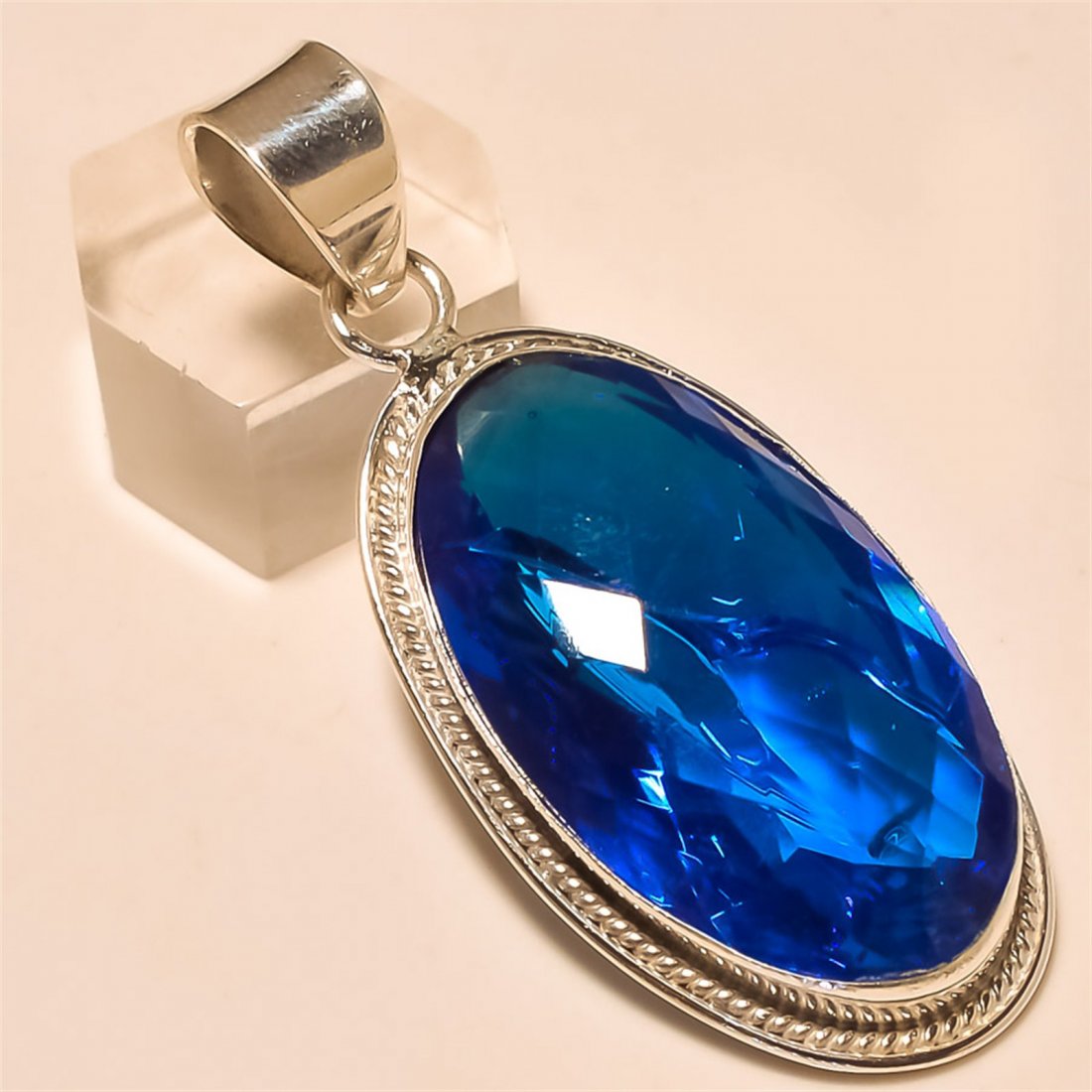 Swiss Blue Topaz Pendant Solid Sterling Silver (1 of 1)