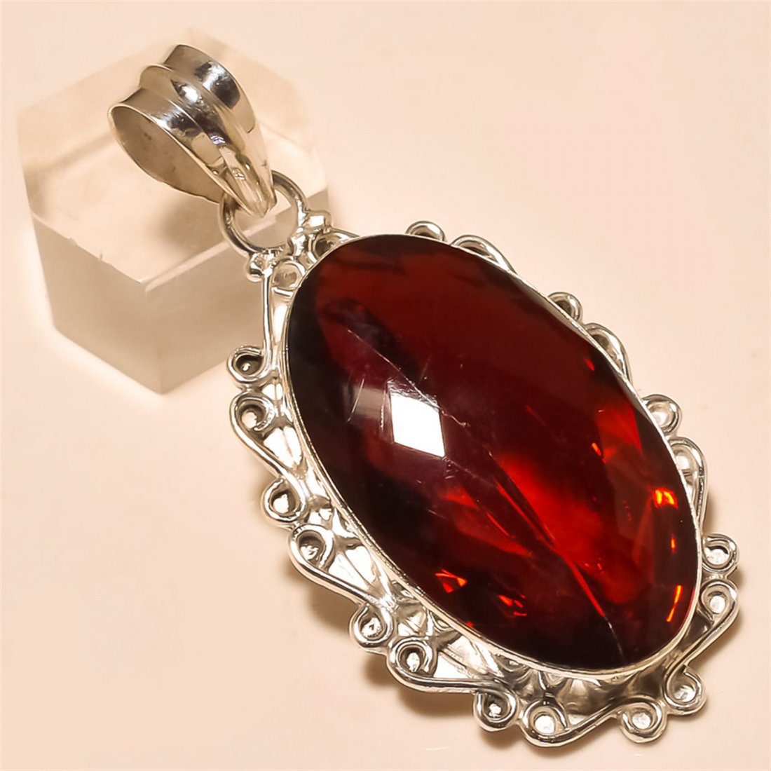 Garnet Pendant Solid Sterling Silver (1 of 1)