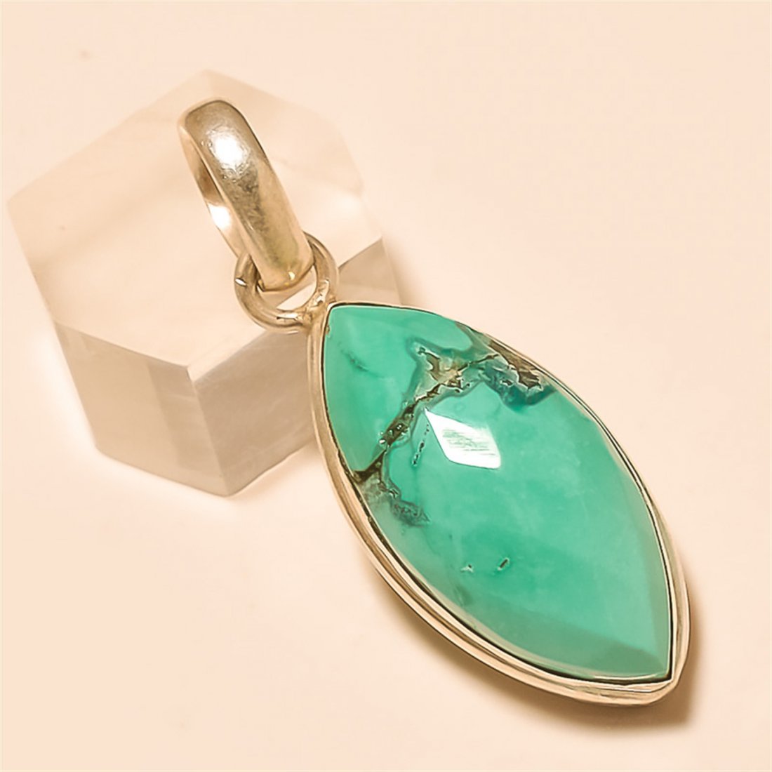 tibetan turquoise Pendant Solid Sterling Silver (1 of 1)