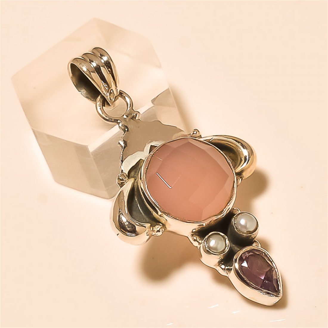 Rose Quartz/amethyst,pearl Pendant Solid Sterling (1 of 1)