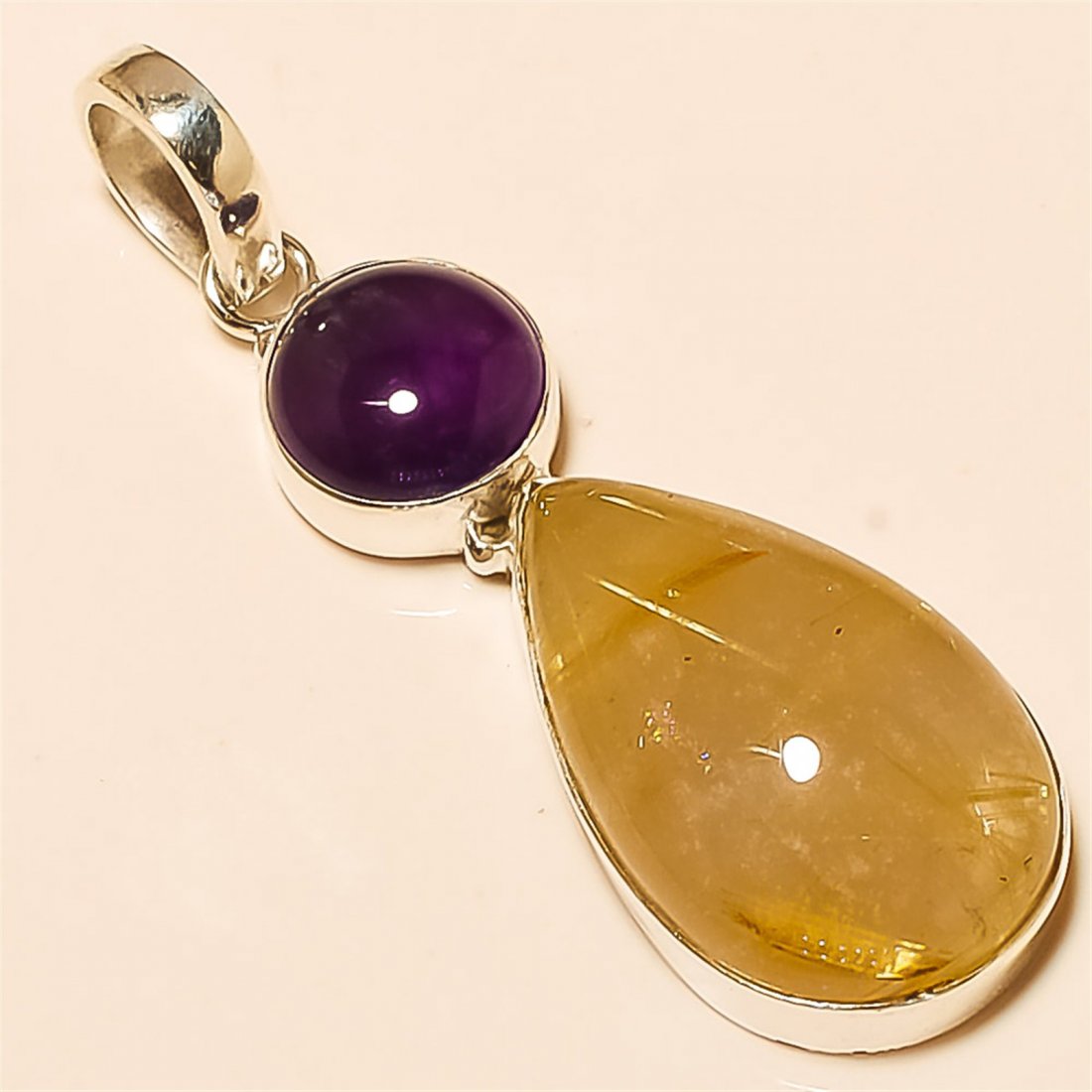 Golden Rutile /Amethyst Pendant Solid Sterling Silver (1 of 1)