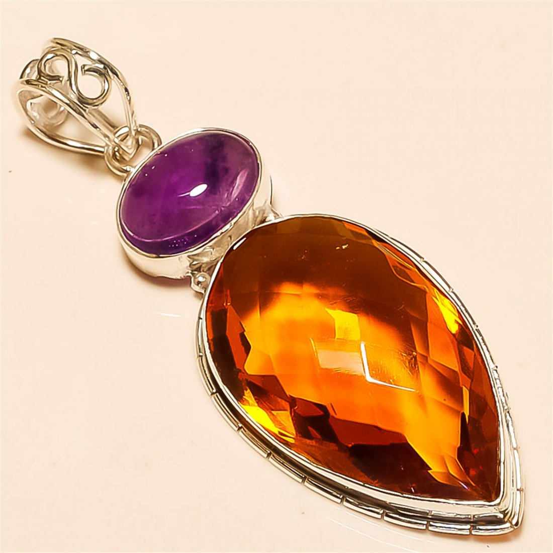 Golden Citine/Amethyst Pendant Solid Sterling Silver (1 of 1)
