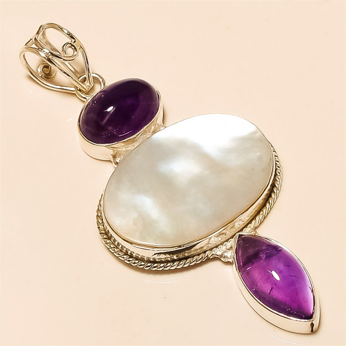 Mother Of Pearl /Amethyst Pendant Solid Sterling Silver (1 of 1)