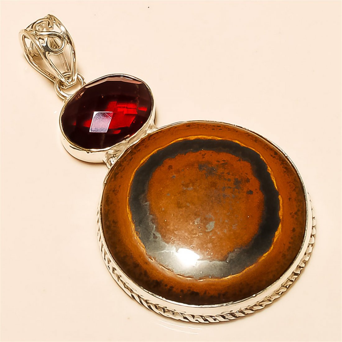Copper Obsidian/Garnet Pendant Solid Sterling Silver (1 of 1)