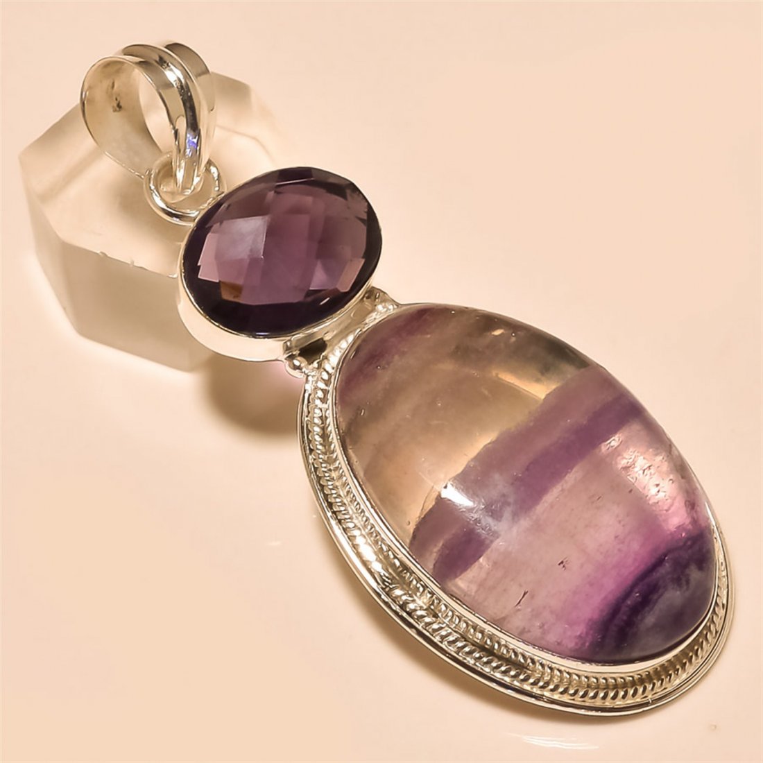 Flourite/Amethyst Pendant Solid Sterling Silver (1 of 1)