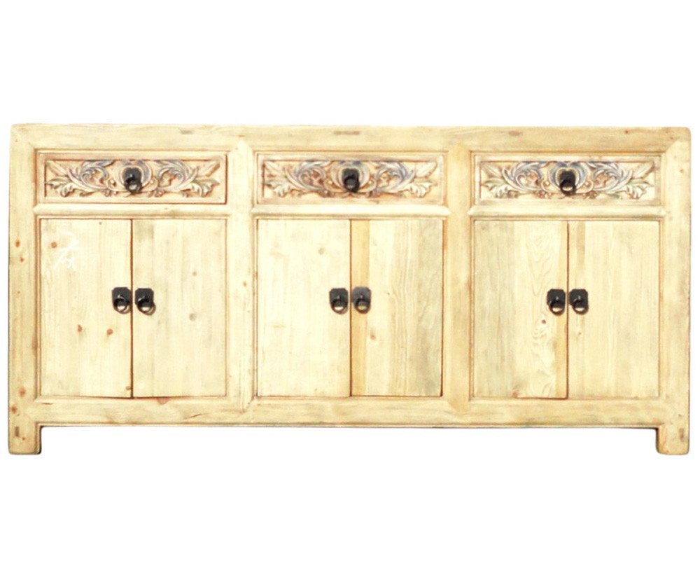 Chinese Vintage Natural Finish Carving Sideboard Buffet (1 of 5)