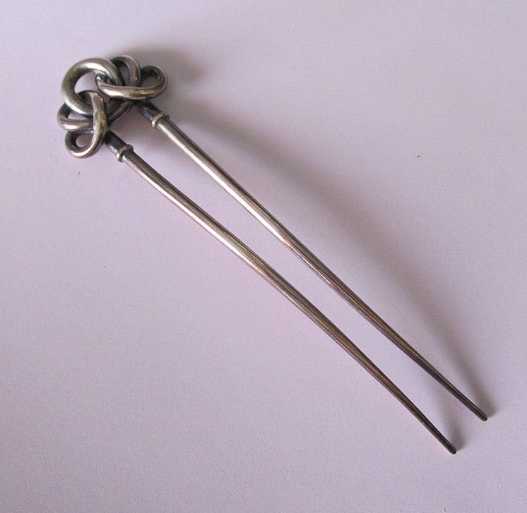 Antique Ladies Silver Hat Comb, Hair Pick, Love Knot (1 of 2)