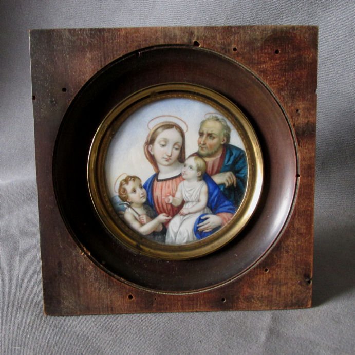 Antique Miniature Painting, Mary, Jesus, Joseph (1 of 4)