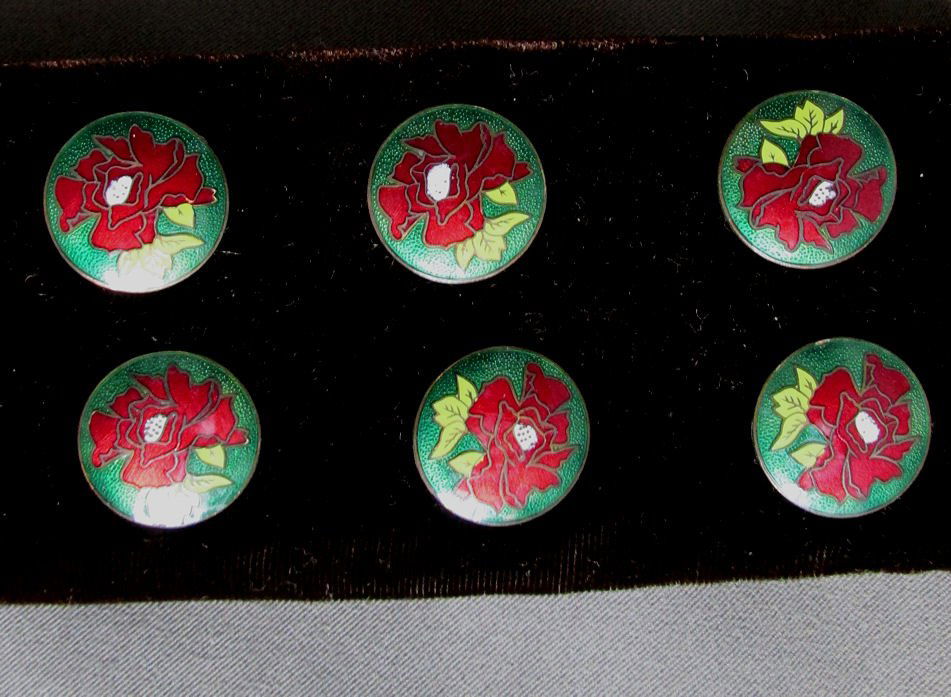 Antique Art Nouveau Enamel Poppy Flower Buttons (1 of 4)