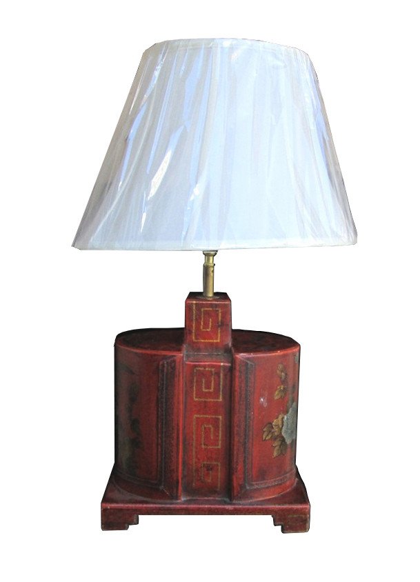 Chinese Red Leather Base Table Lamp cs532s (1 of 4)