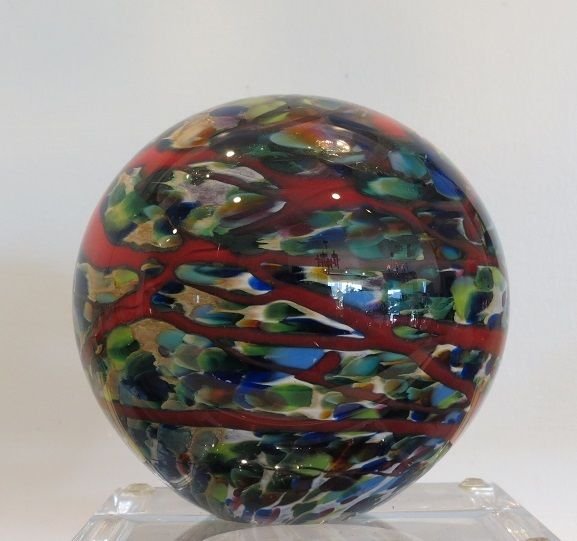 Unusual Signed Studio Art Glass Planet Paperweight (1 of 3)