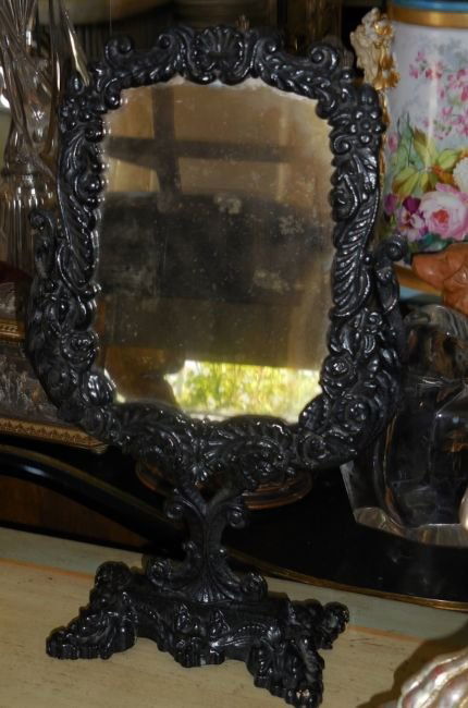 Antique Cold Painted Metal Footed Vanity Mirror (1 of 4)