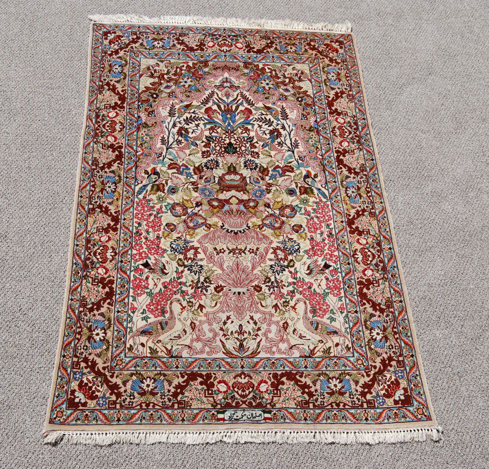 QUITE FASCINATING WOOL AND SILK PERSIAN ISFAHAN, 3.7 X (1 of 4)