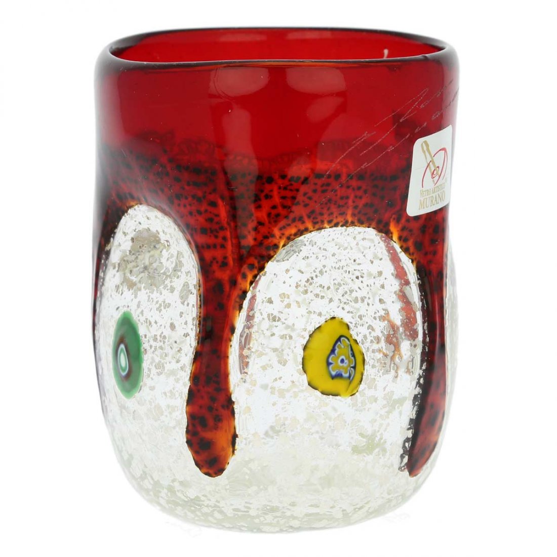 Murano Drinking Glass - Silver Liquid Burgundy Mosaic (1 of 4)