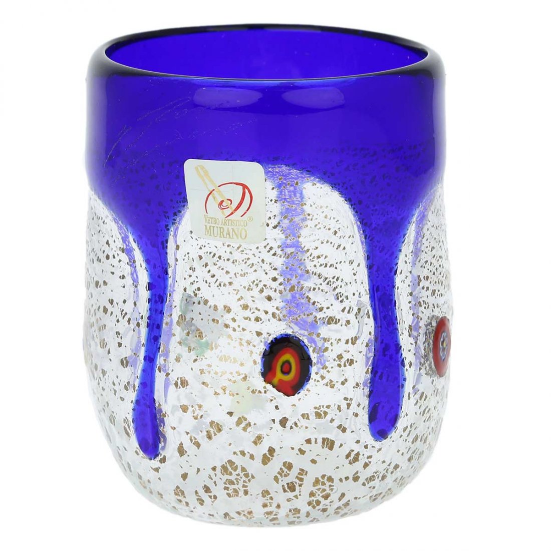 Murano Drinking Glass - Silver Liquid Blue Mosaic (1 of 4)