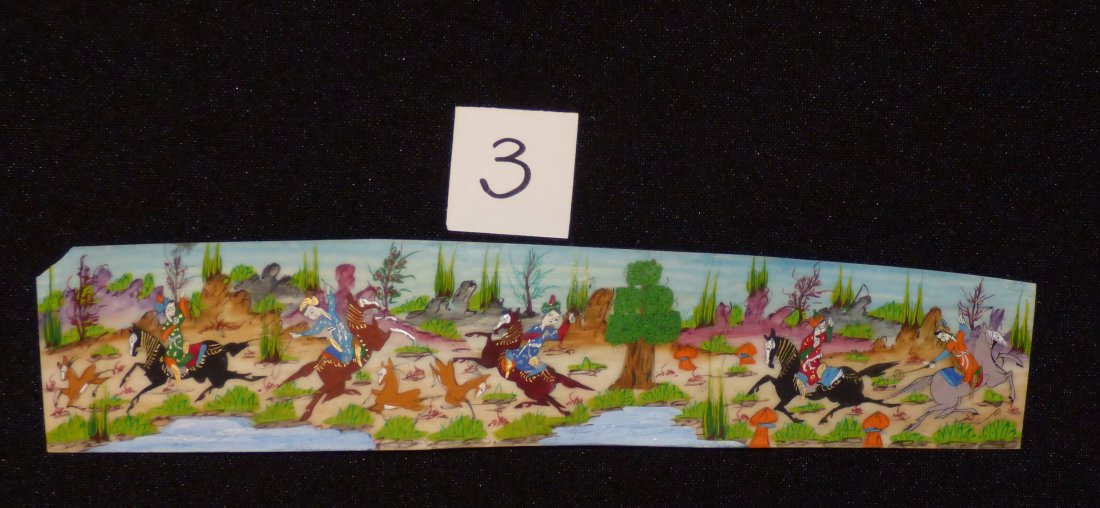 Persian Antique Miniature on Bone Painting Fine Art: Antique Persian Miniature Painting 100% Handmade (hunting, Golf, Bird or flower). This painting is made in the city of Isfahan around 50 years ago. Artist used the natural color on Bone. Inspired by t