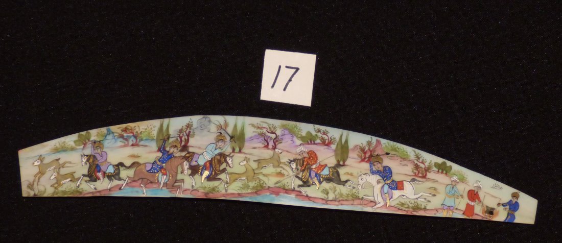 Persian Antique Miniature on Bone Painting Fine Art: Antique Persian Miniature Painting 100% Handmade (hunting, Golf, Bird or flower). This painting is made in the city of Isfahan around 50 years ago. Artist used the natural color on Bone. Inspired by t