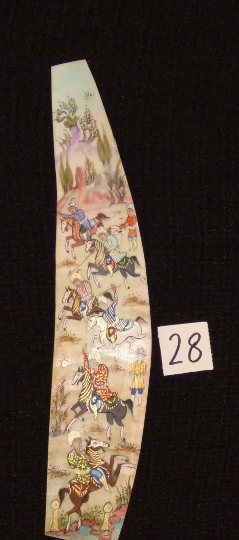 Persian Antique Miniature on Bone Painting Fine Art: Antique Persian Miniature Painting 100% Handmade (hunting, Golf, Bird or flower). This painting is made in the city of Isfahan around 50 years ago. Artist used the natural color on Bone. Inspired by t