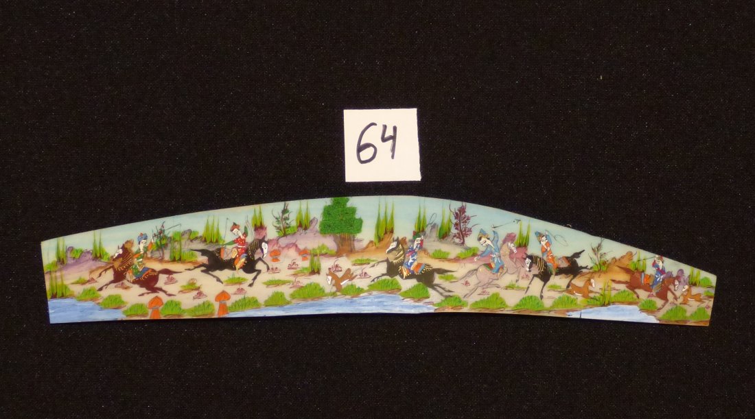 Persian Antique Miniature on Bone Painting Fine Art: Antique Persian Miniature Painting 100% Handmade (hunting, Golf, Bird or flower). This painting is made in the city of Isfahan around 50 years ago. Artist used the natural color on Bone. Inspired by t