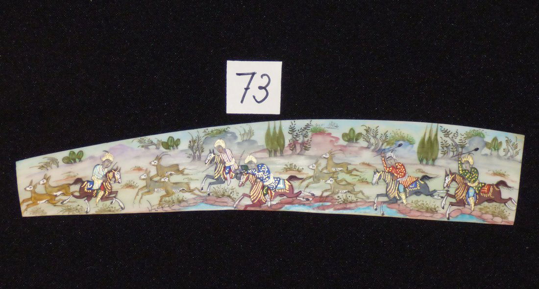 Persian Antique Miniature on Bone Painting Fine Art: Antique Persian Miniature Painting 100% Handmade (hunting, Golf, Bird or flower). This painting is made in the city of Isfahan around 50 years ago. Artist used the natural color on Bone. Inspired by t