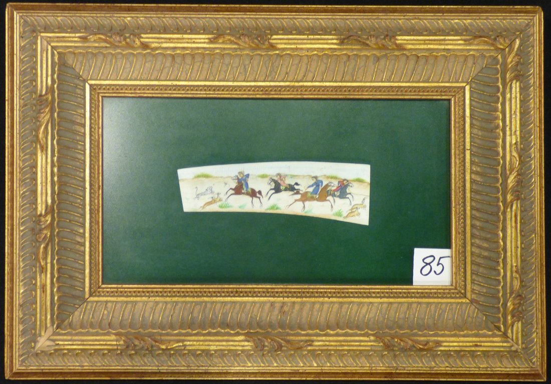 Persian Antique Miniature on Bone Painting Fine Art: Antique Persian Miniature Painting 100% Handmade (hunting, Golf, Bird or flower). This painting is made in the city of Isfahan around 50 years ago. Artist used the natural color on Bone. Inspired by t