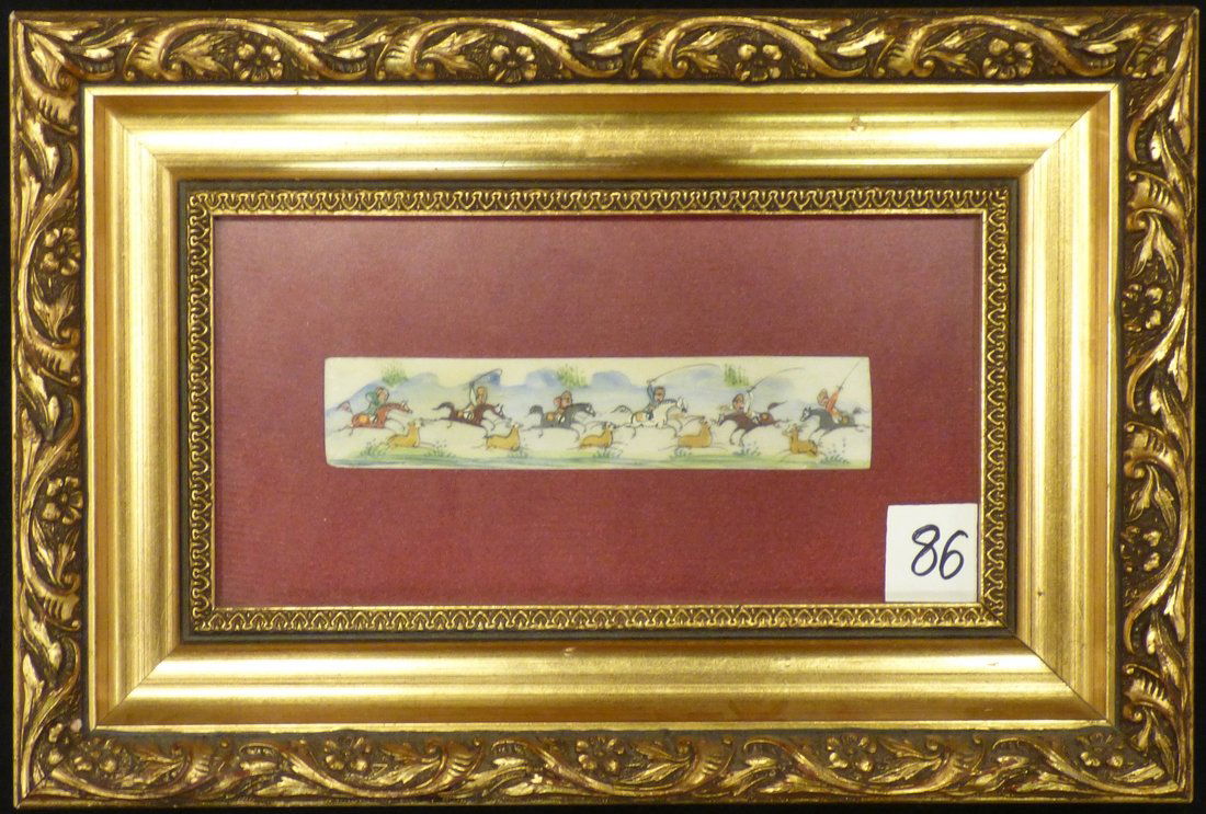 Persian Antique Miniature on Bone Painting Fine Art: Antique Persian Miniature Painting 100% Handmade (hunting, Golf, Bird or flower). This painting is made in the city of Isfahan around 50 years ago. Artist used the natural color on Bone. Inspired by t