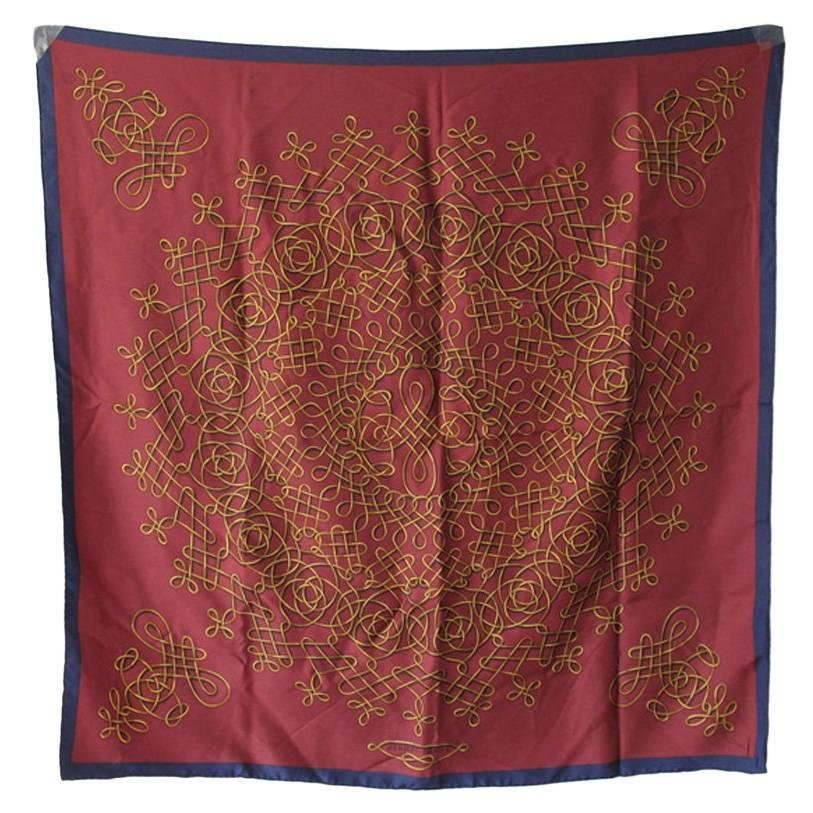Hermes Vintage Maroon & Gold Silk Scarf (1 of 5)