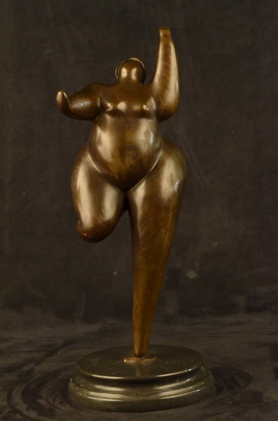 Abstract Nude Dancer Bronze sculpture on marble base: The Curvy Nude Woman Bends Her Knee To Make Her Next Move In Her Complex Dance. The Composition Recalls The Classical Sense Yet Adopts A Modern Abstract Flair That Gives Her Body An Added Emphasis On 